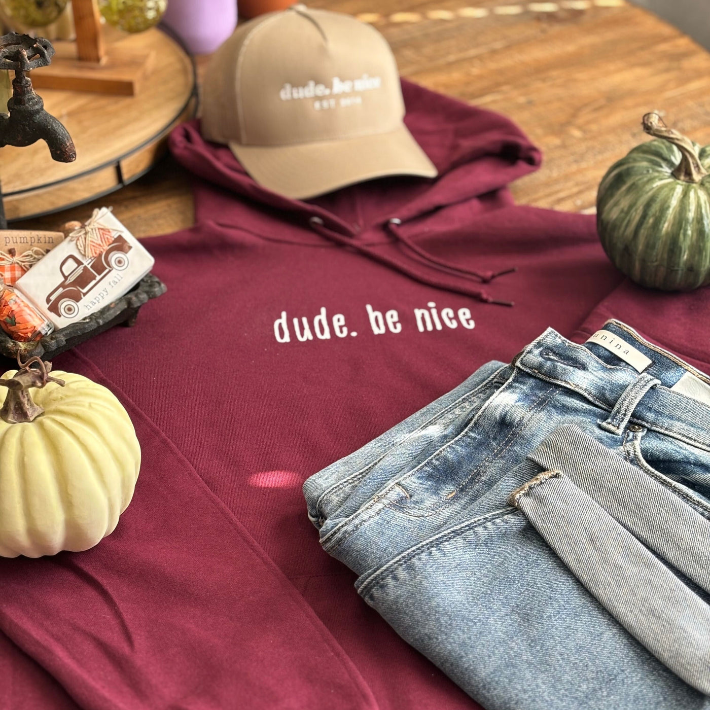 dude. be nice Hoodie (Maroon)